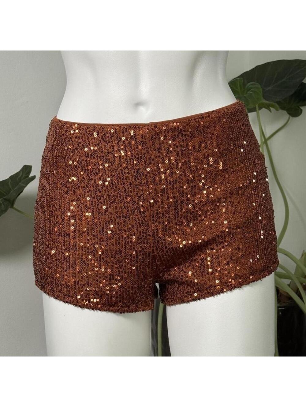 Revolve Superdown Orange sequin shorts